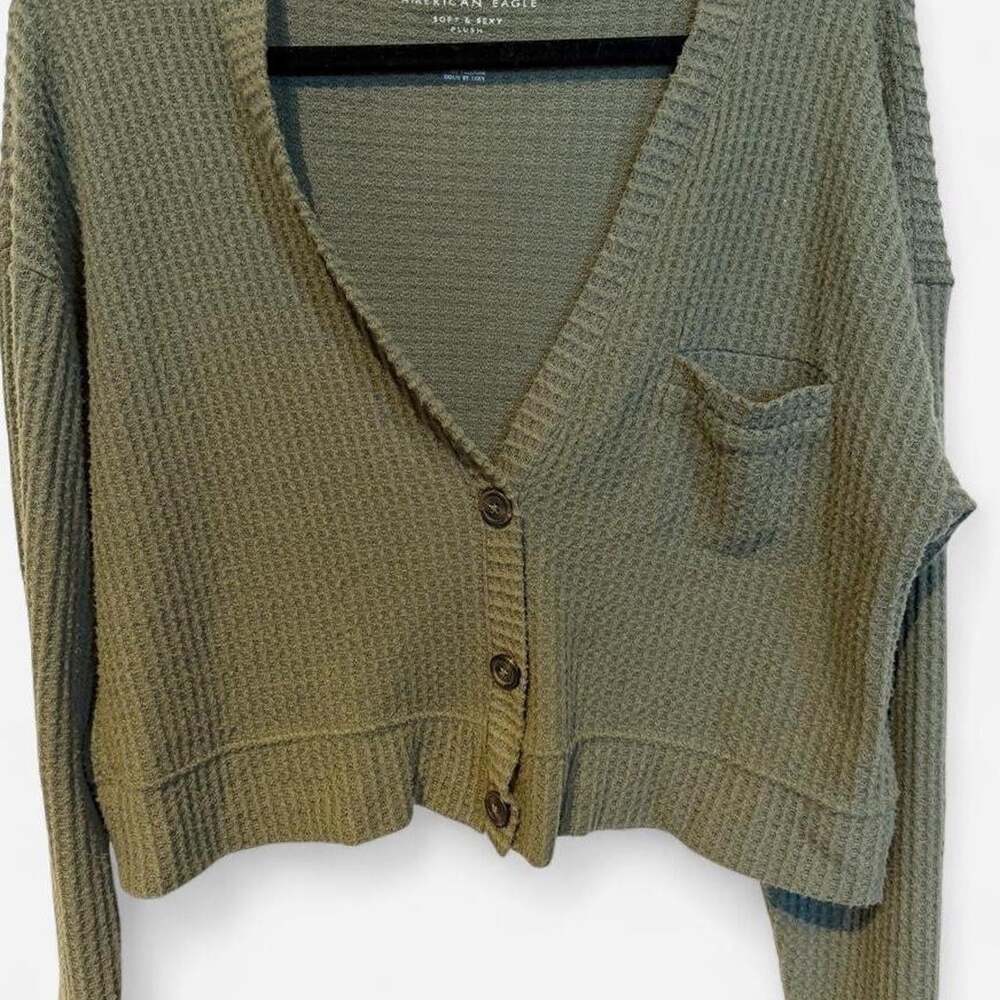 American Eagle Women's Green and Khaki Cardigan